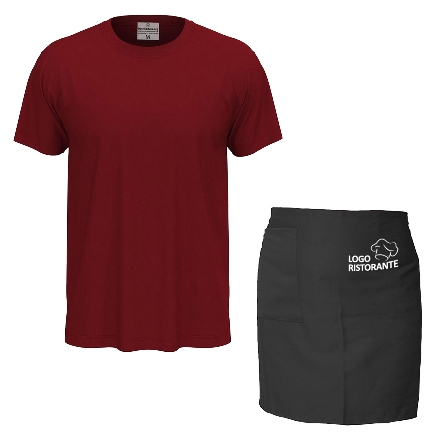 Customizable Chef Kit for Kitchen with Short Apron and Cotton T-shirt